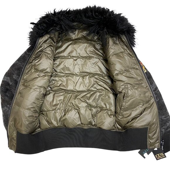 JOCELYN sz XS Coat Jacket Wool Bomber Reversible Grey Green Cozy Normcore New - Picture 4 of 9